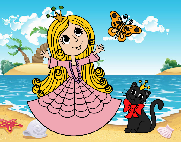 Princesa con gato y mariposa