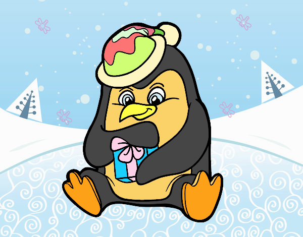 Un pingüino con regalo de Navidad