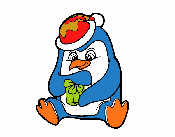 Un pingüino con regalo de Navidad