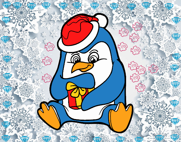 Un pingüino con regalo de Navidad