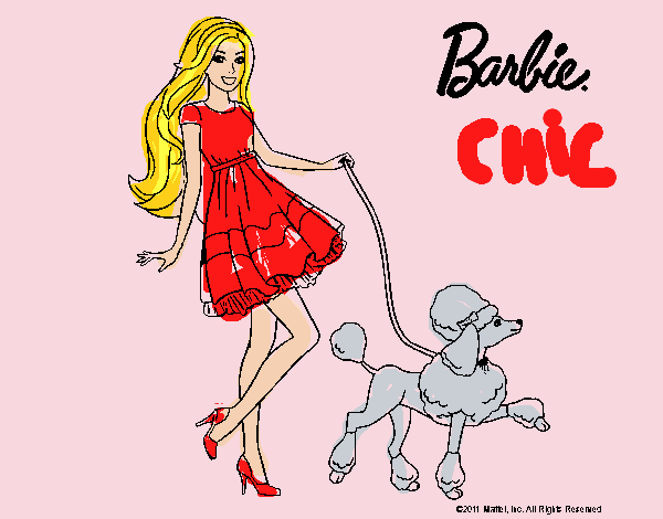 Barbie paseando a su mascota