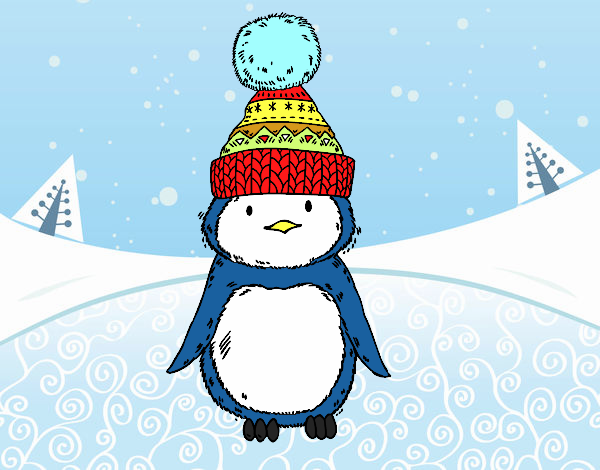 Pingüino con gorro de invierno