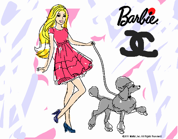 Barbie paseando a su mascota