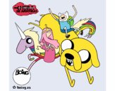 Jake, Finn, la princesa Chicle y Lady Arco Iris