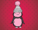 Pingüino con gorro de invierno