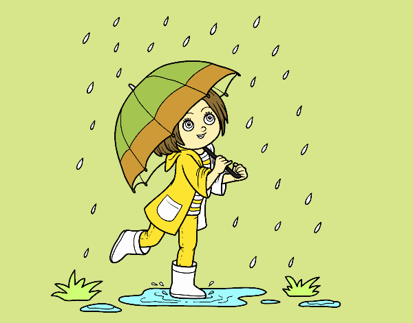 Niña con paraguas bajo la lluvia