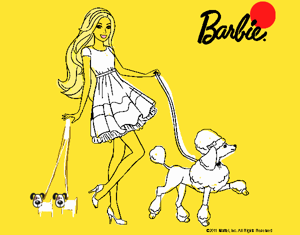 Barbie paseando a su mascota