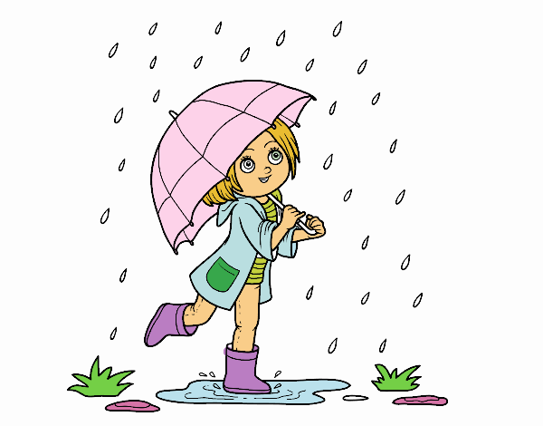 Niña con paraguas bajo la lluvia