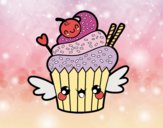 Cupcake kawaii con cereza