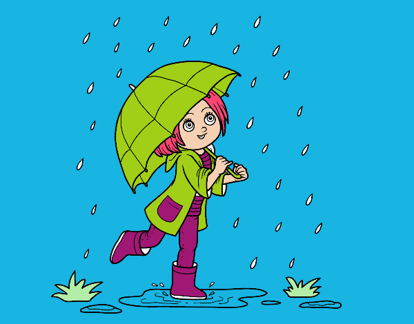 Niña con paraguas bajo la lluvia