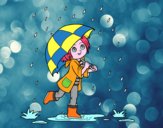 Niña con paraguas bajo la lluvia