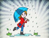 Niña con paraguas bajo la lluvia