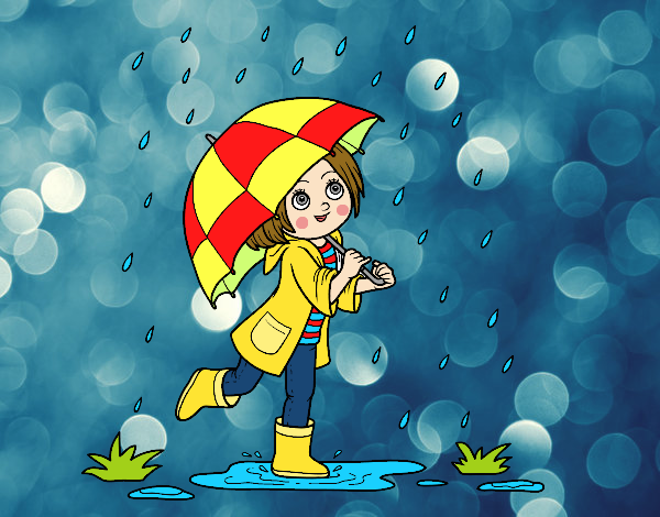 Niña con paraguas bajo la lluvia