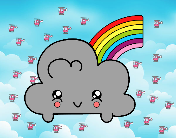 Nube con arco iris kawaii