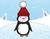 Pingüino con gorro de invierno