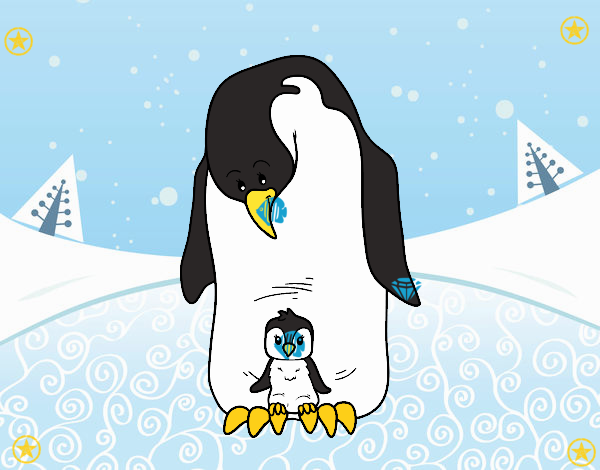 pinguino mama  y su cria beby