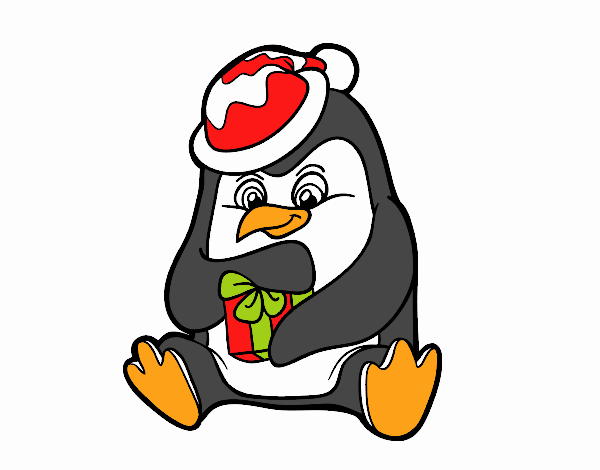 Un pingüino con regalo de Navidad