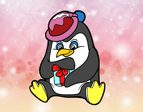 Un pingüino con regalo de Navidad