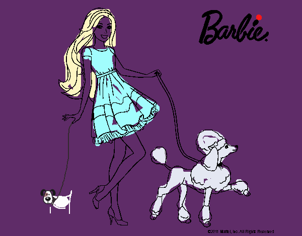 Barbie paseando a su mascota