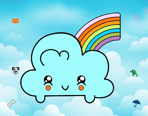 Nube con arco iris kawaii