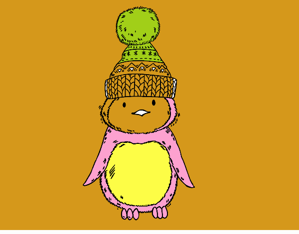 Pingüino con gorro de invierno