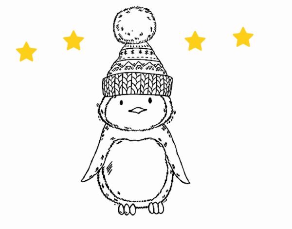 Pingüino con gorro de invierno