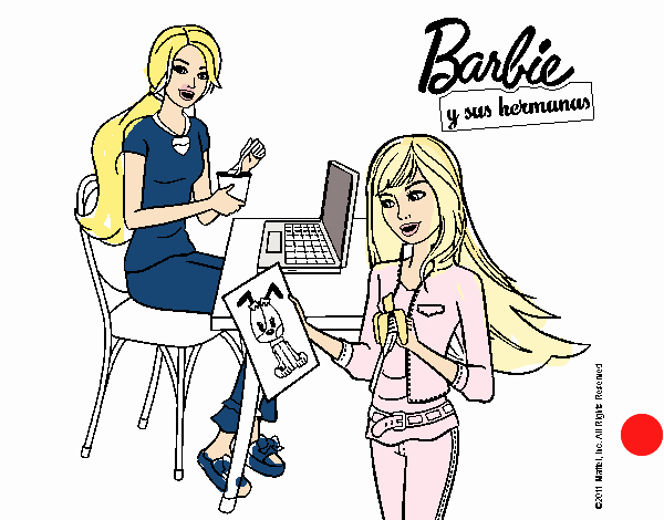Dibujo de Barbie y su hermana merendando pintado por en Dibujos net el día a las