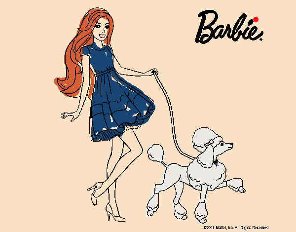 Barbie paseando a su mascota