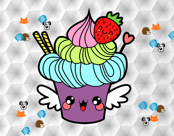 Cupcake kawaii con fresa