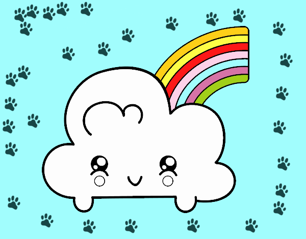 Nube con arco iris kawaii