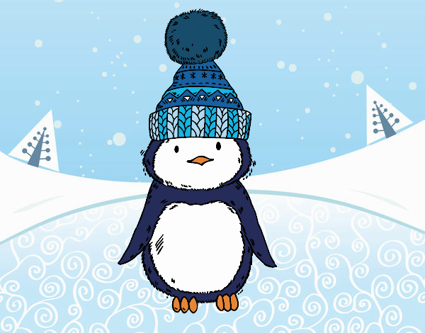 Pingüino con gorro de invierno