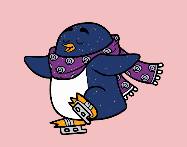 Pingüino patinando sobre hielo