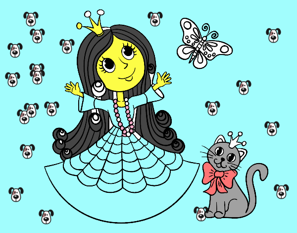 Princesa con gato y mariposa