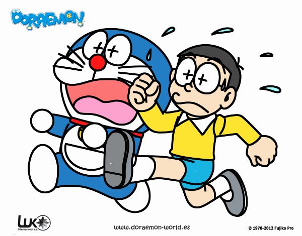 Nobita y Doraemon asustados