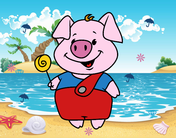 cerdito en la playa