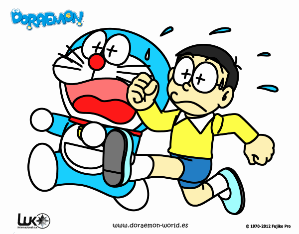 Doraemon y Nobita huyendo