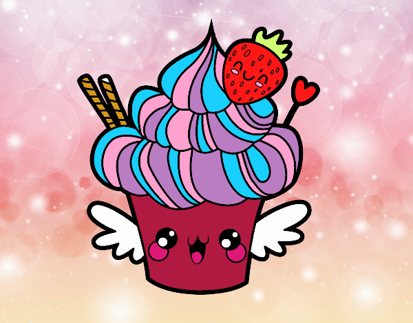 Cupcake kawaii con fresa