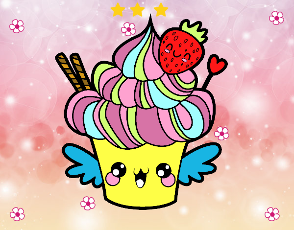 Cupcake kawaii con fresa