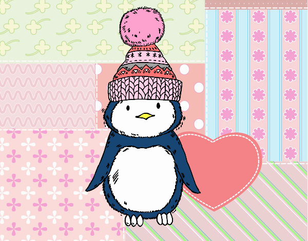 Pingüino con gorro de invierno