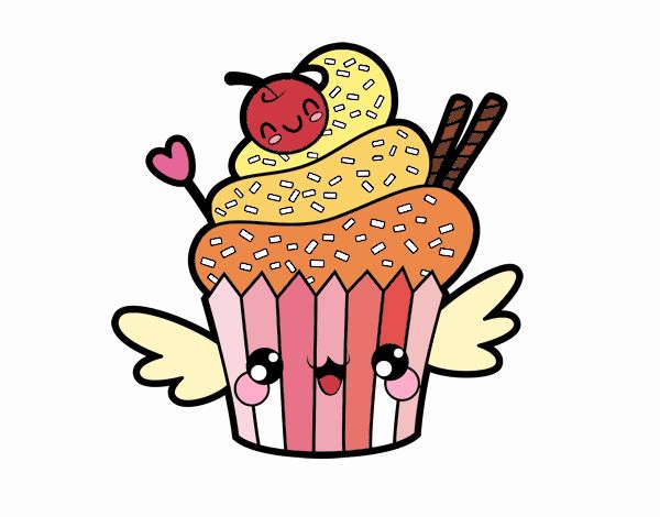 Cupcake kawaii con cereza