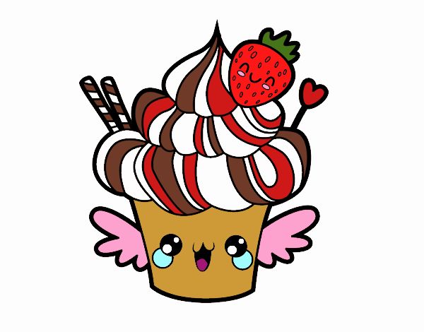 Cupcake kawaii con fresa