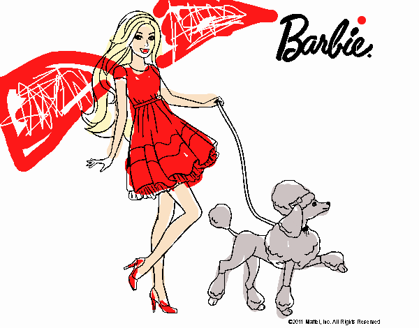 Barbie paseando a su mascota