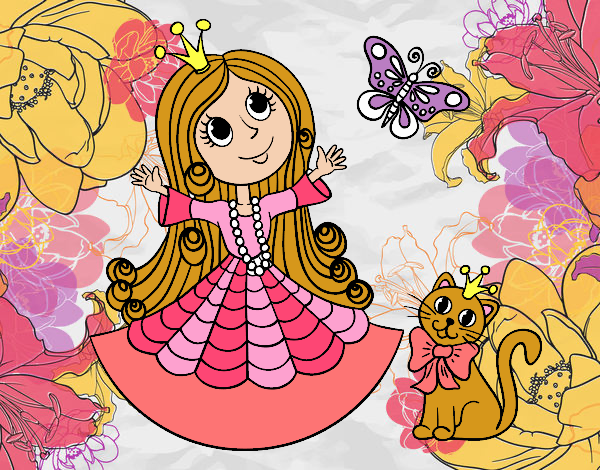 Princesa con gato y mariposa