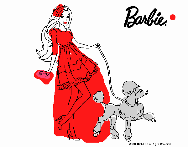 Barbie paseando a su mascota