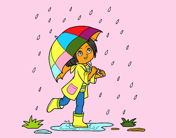 Niña con paraguas bajo la lluvia