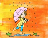 Niña con paraguas bajo la lluvia