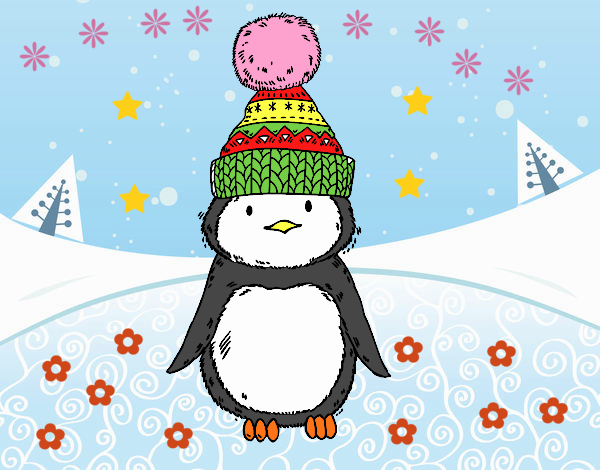 Pingüino con gorro de invierno