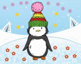 Pingüino con gorro de invierno