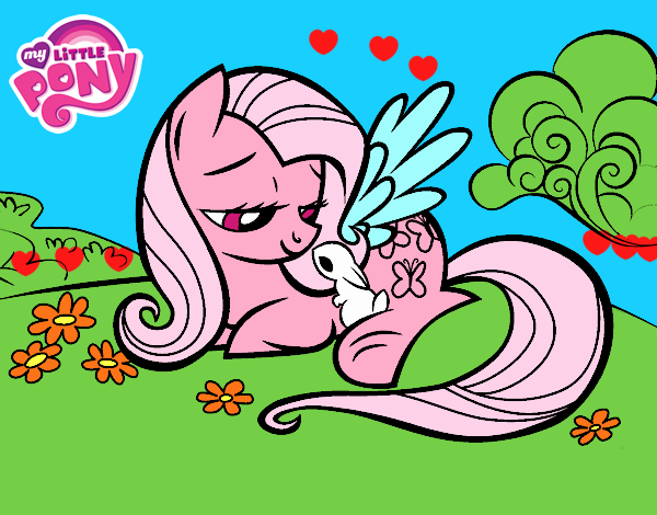 Fluttershy con un conejito