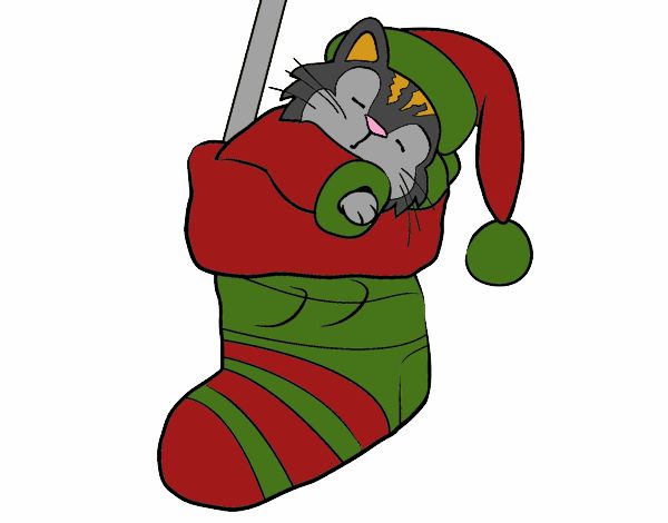 Gatito durmiendo en un calcetín de Navidad